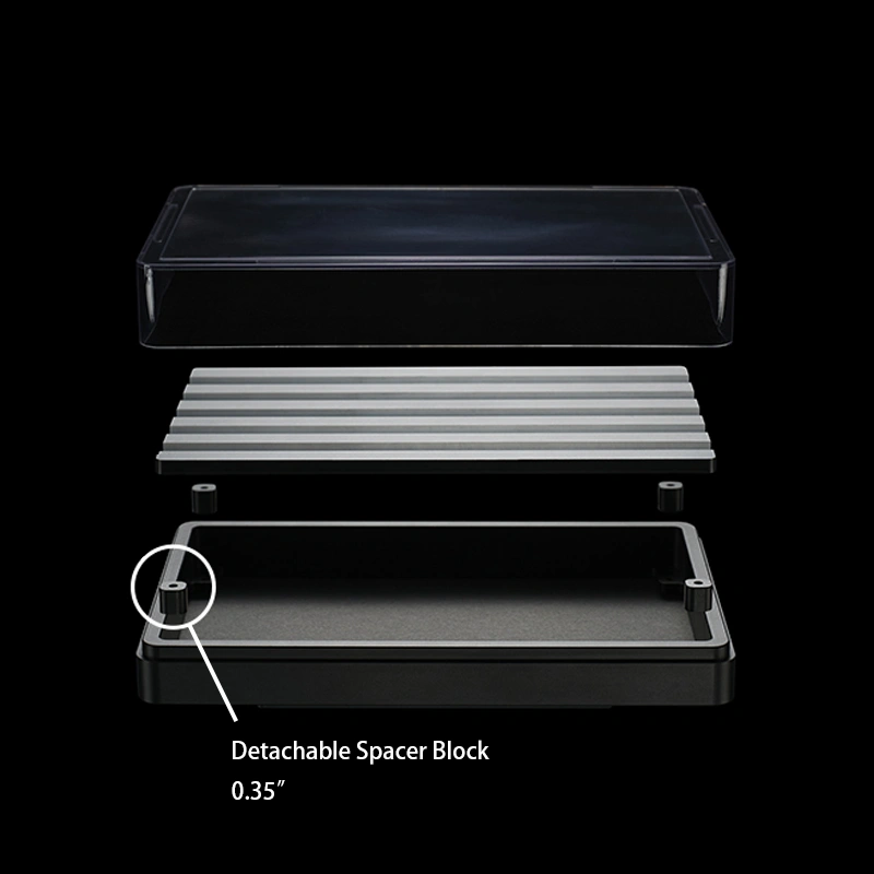 ZOMOPLUS x BUGERWORK Metal Keycap Storage Box ZOMOPLUS X BugerWork Metal Keycap Storage Box has four detachable spacer blocks for different height compatibility.