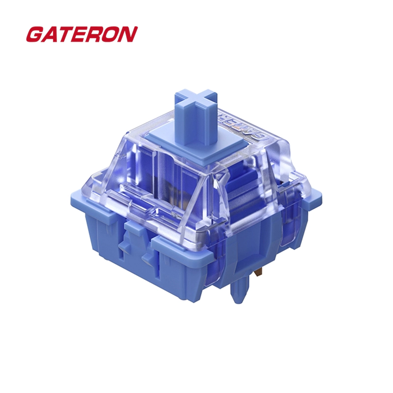 Gateron CJ Linear Switches Gateron CJ Linear Switch, showing its light blue translucent housing, offering silent operation and a smooth keystroke experience.