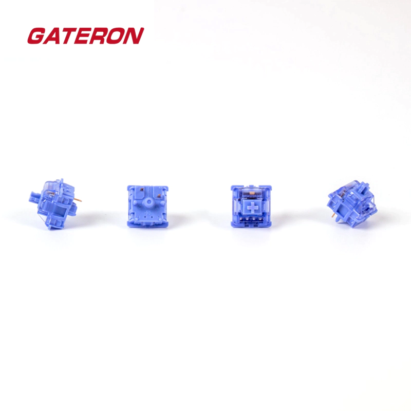 Gateron CJ Linear Switches Gateron CJ Linear Switch in light blue, viewed from various angles, with silent operation and fast response times for gaming setups.