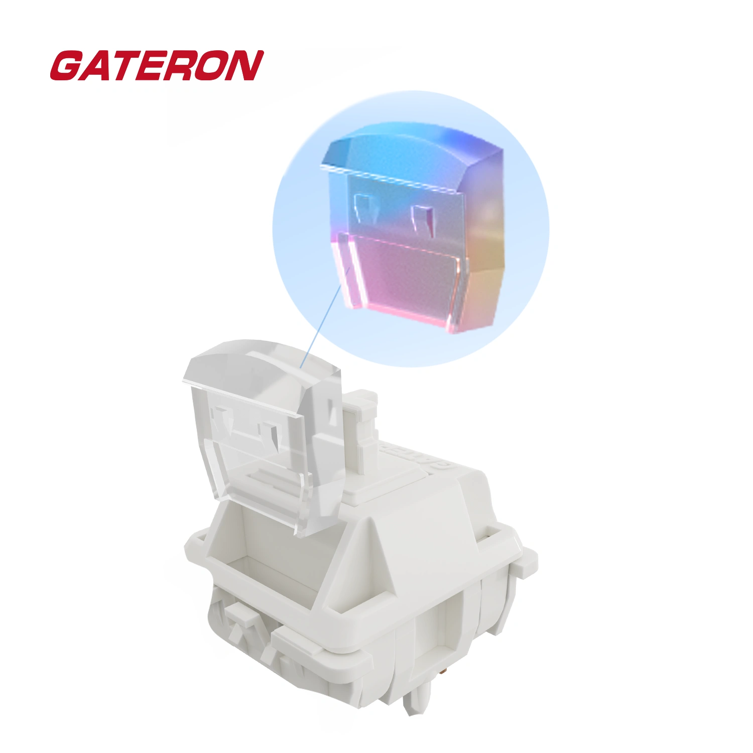 Gateron Smoothie Switch close-up featuring its customizable light guide pole for vibrant, immersive RGB keyboard setups.