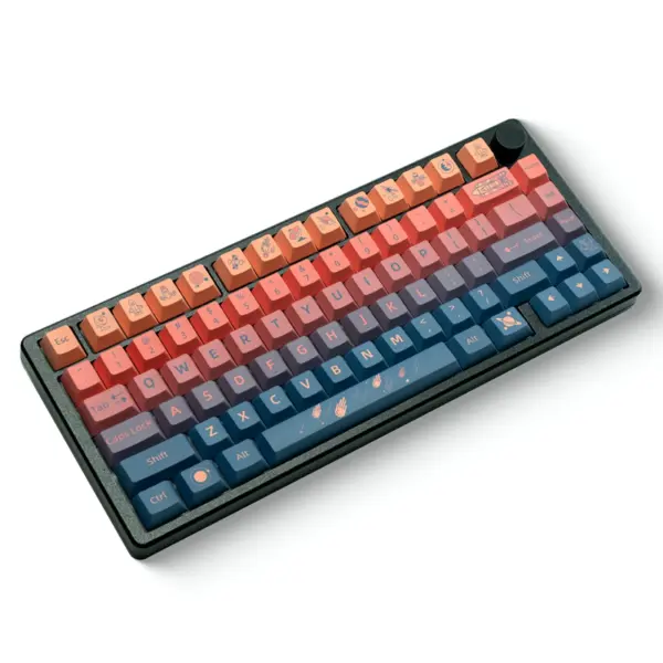 xvx-spacecraft-theme-keycap-set-angled-view-custom-colors Angled shot of XVX Spacecraft Keycaps, showing compatibility with various keyboard layouts from 61 to 108 keys