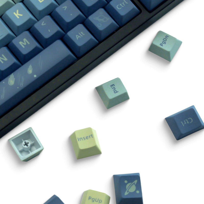 Detailed view of XVX Spacecraft Keycap, highlighting thick walls, Cherry profile shape, and intricate spacecraft design