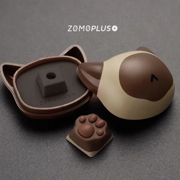 zomoplus-abs-silicone-kitty-paw-artisan-keycap-and-storage-box-siamese-cat Unique Siamese Cat Paw Keycap displayed with a matching storage box, perfect for pet lovers and keyboard enthusiasts!