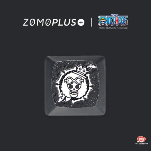 Top view of ZOMOPLUS Brook Keycap, showcasing vibrant colors and detailed design inspired by the One Piece character Brook.