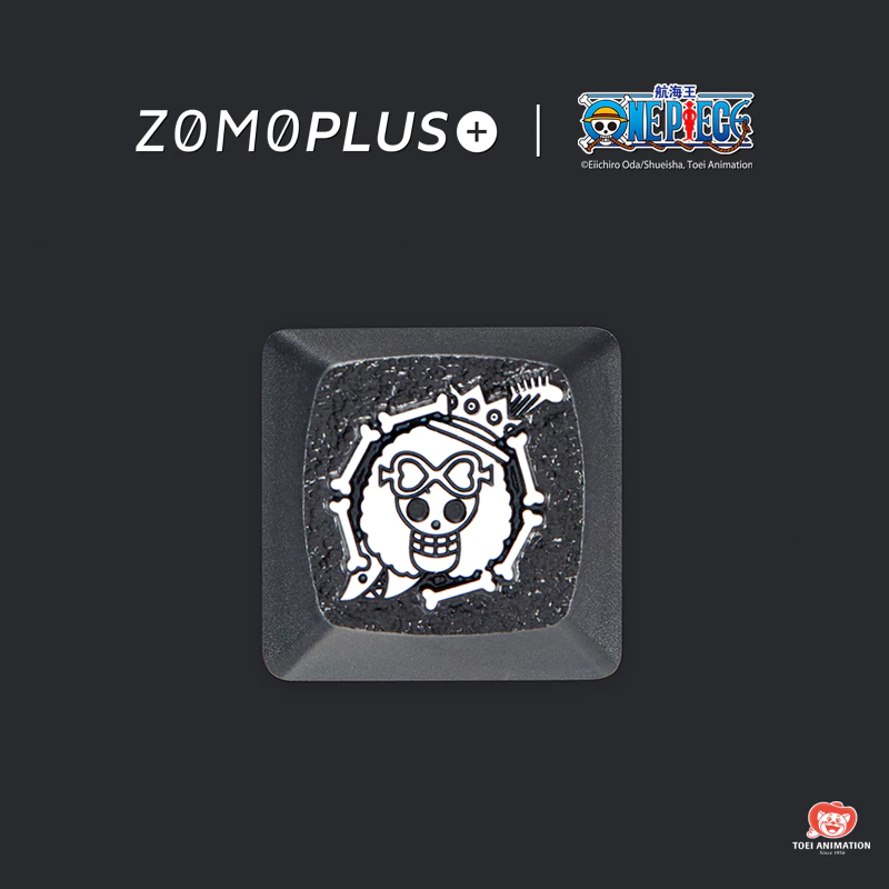 Top view of ZOMOPLUS Brook Keycap, showcasing vibrant colors and detailed design inspired by the One Piece character Brook.