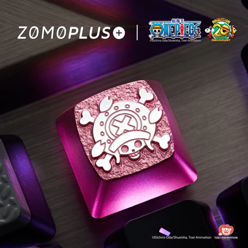 Left-side view of ZOMOPLUS Chopper Keycap installed on keyboard, emphasizing unique anime details and robust construction.