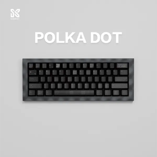 sinokey-polka-dot-keycap-set-black-main Top-down view of a keyboard featuring the SINOKEY Black Polka Dot Keycap Set, showcasing its clean and minimal design.