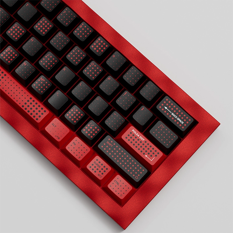 Detailed 45-degree view of the SINOKEY Keycap Set, showcasing its clean polka dot pattern and ergonomic design.