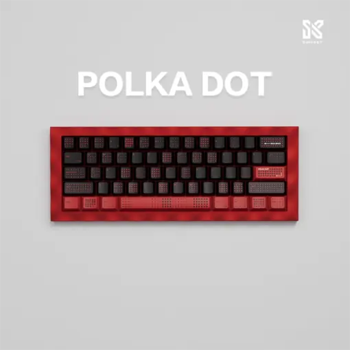 SINOKEY Polka Dot Keycap Set in red-black, Cherry profile, PBT material, and unique design perfect for gamers and typists.