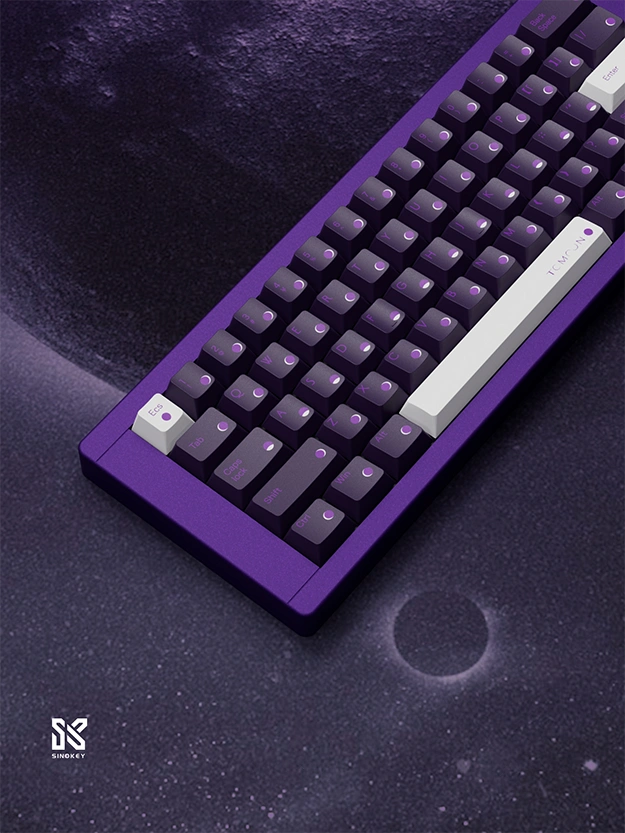 Unique lunar phase keycap set for mechanical keyboards in Twilight Violet with five-sided dye sublimation