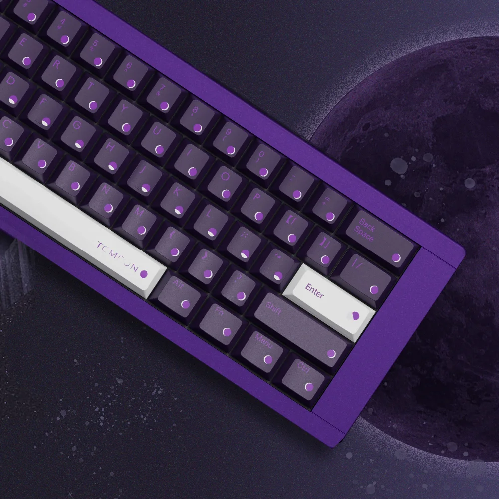 Unique moon phase keycap set for mechanical keyboards in Twilight Violet with five-sided dye sublimation