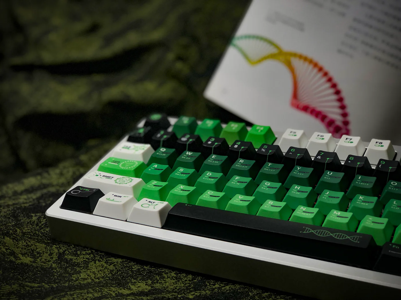 Black and green SINOKEY Viruses Theme keycaps with unique virus design, crafted from durable 1.7mm PBT material