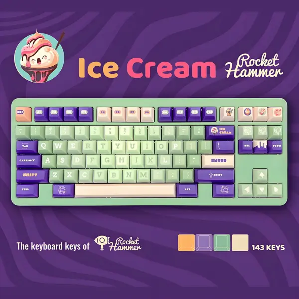 rocket-hammer-ice-cream-kca-keycap-set-mint-purple Mint and purple Rocket Hammer Ice Cream KCA keycap set, a perfect match for green and purple keyboards.