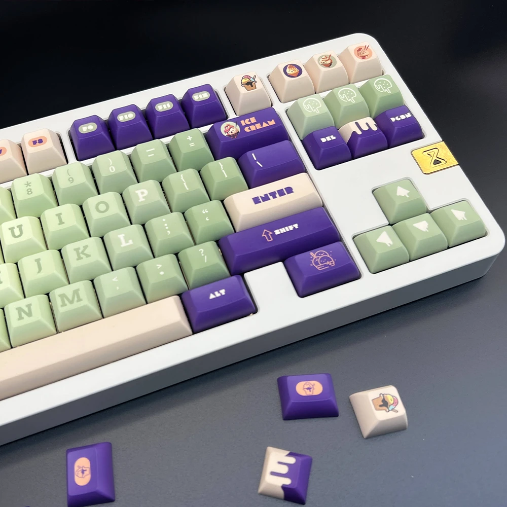 Rocket Hammer Ice Cream KCA keycap set with cream and purple keys.