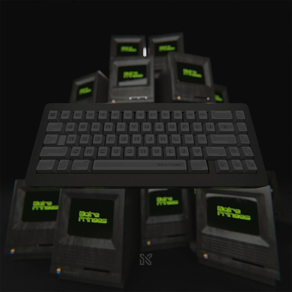 Durable black PBT keycap set with moire pattern, MX-compatible for custom keyboards.