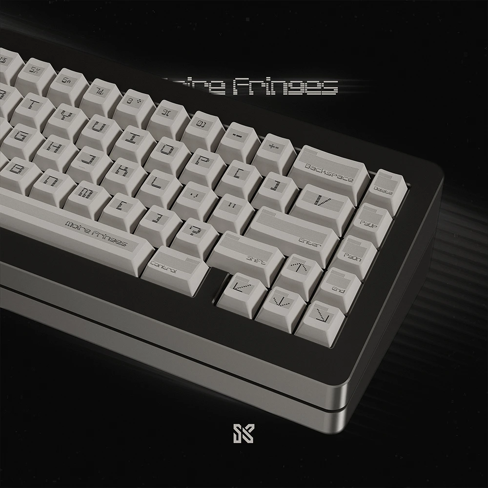 PBT White Retro keycap set with striped accents and five-sided dye-sublimation.