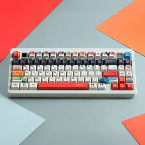 Pokemon keycaps cherry profile layout showing colorful Pokeball themed keys with character designs on white mechanical keyboard