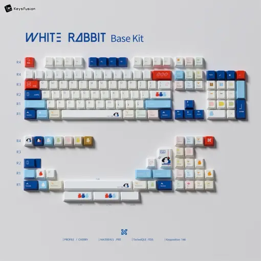 Complete layout diagram of SINOKEY White Rabbit Cherry profile keycaps showing all 146 keys organized by rows