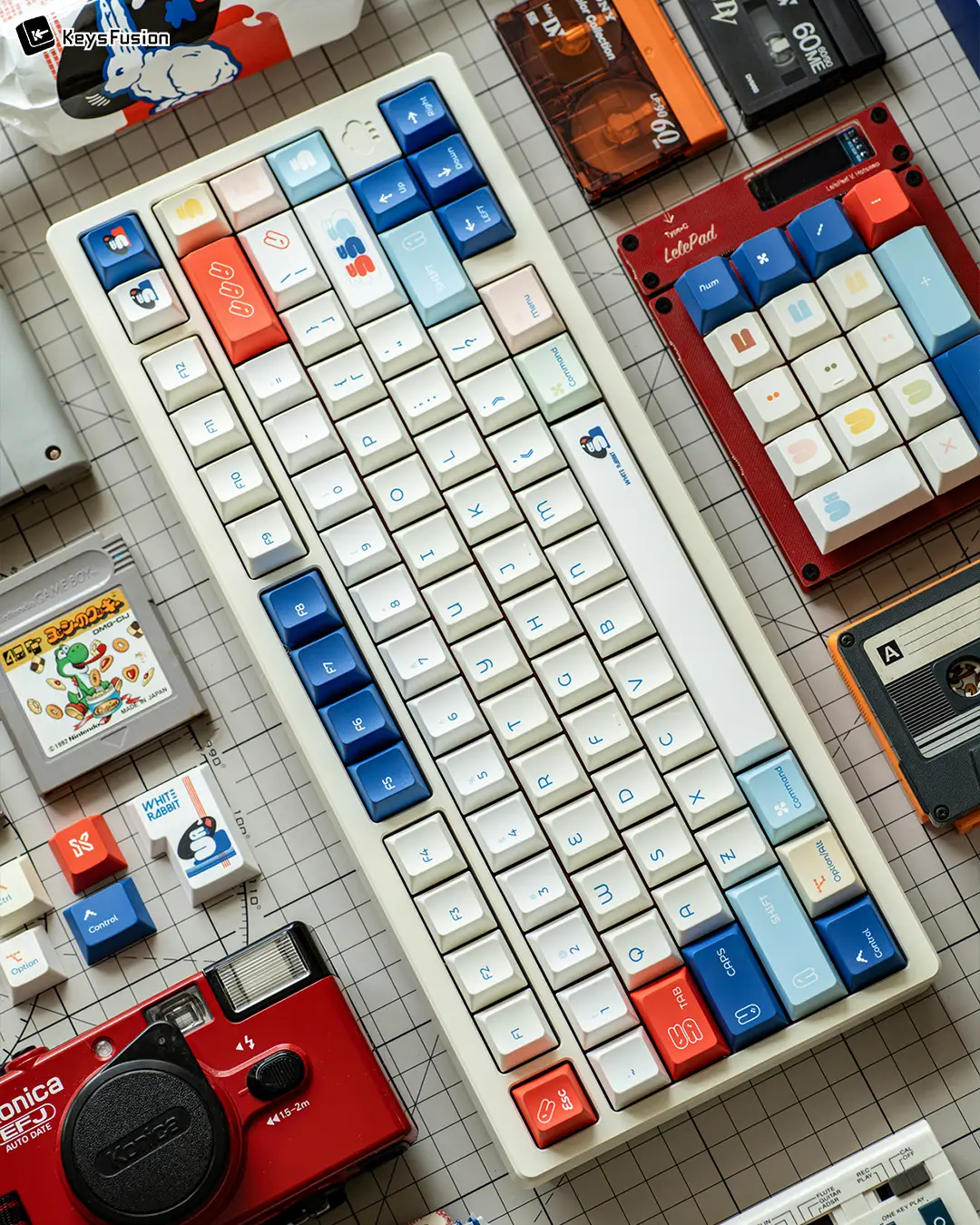 SINOKEY White Rabbit Cherry Profile Keycaps SINOKEY White Rabbit Cherry profile keycaps full set featuring classic red white blue candy-themed design 146 keys