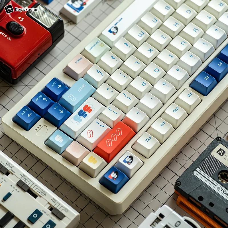 Bottom section of SINOKEY White Rabbit Cherry profile keycaps showing candy-themed spacebar and modifier keys