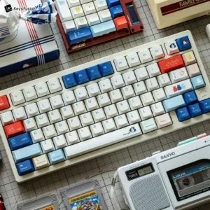 SINOKEY White Rabbit Cherry profile keycaps full set displaying candy-themed colors and vintage radio backdrop