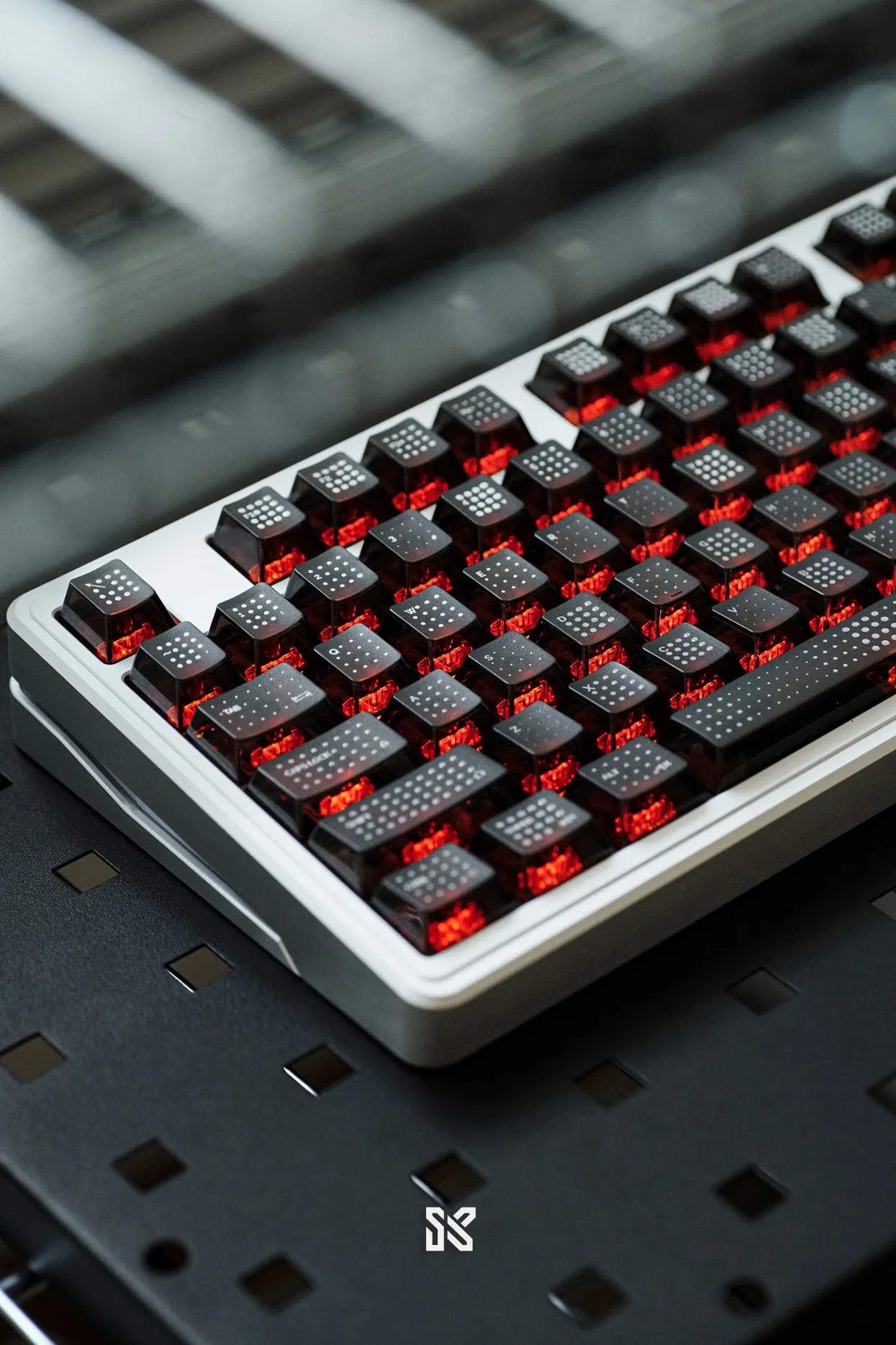 Cherry Profile Keycaps Guide: Why Enthusiasts Love Them (2026) Side angle view of SINOKEY polka dot PC backlit keycap set on white keyboard with red RGB lighting effects