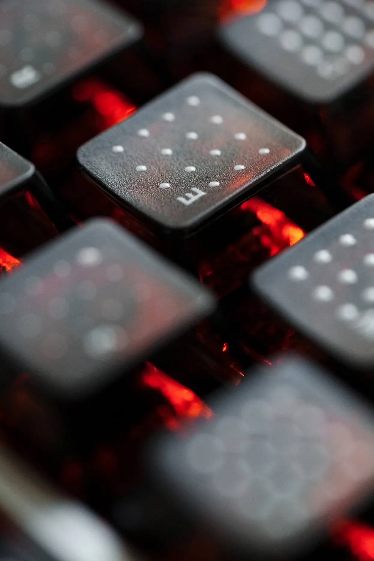 Polka Dot PC Backlit Cherry Profile Keycaps – Black Macro close-up of SINOKEY polka dot PC translucent backlit keycap showing detailed dot pattern and premium material quality