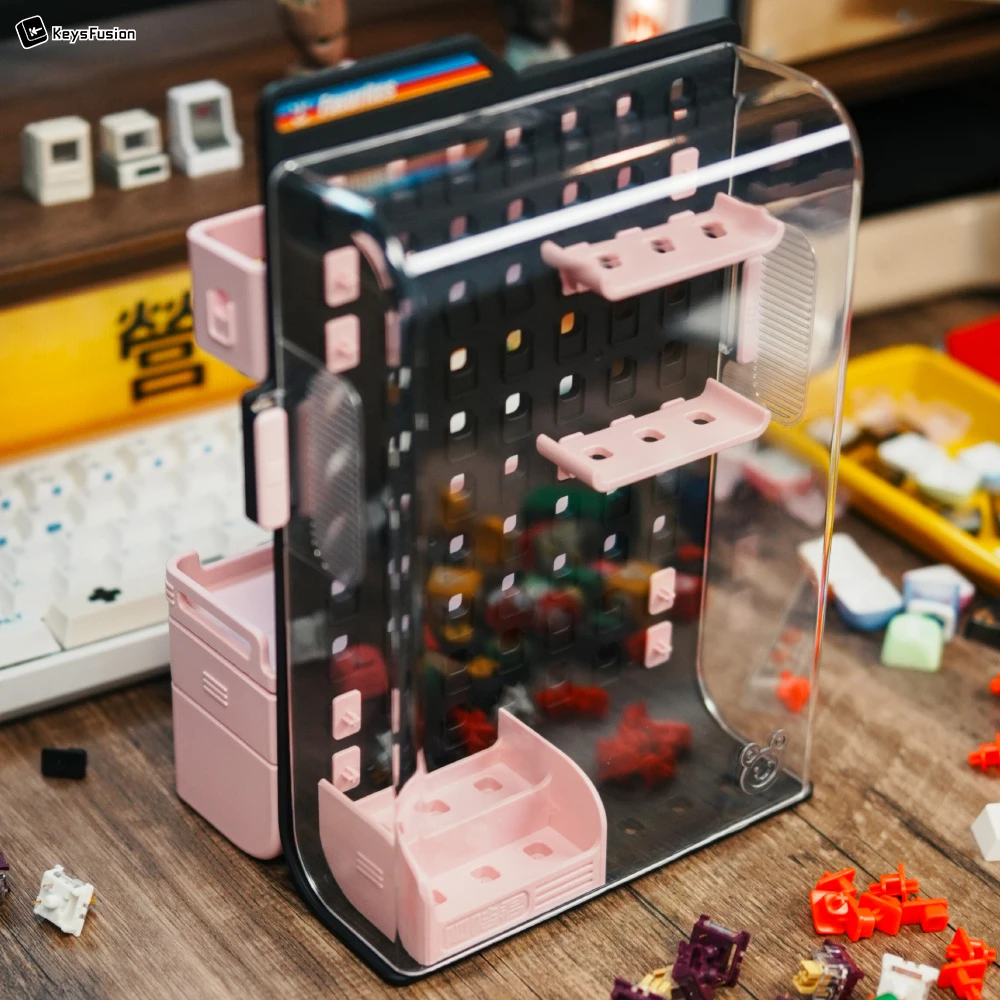 keysfusion-keycap-storage-display-pegboard-case-black-pink Keycap Storage & Display Pegboard Case
