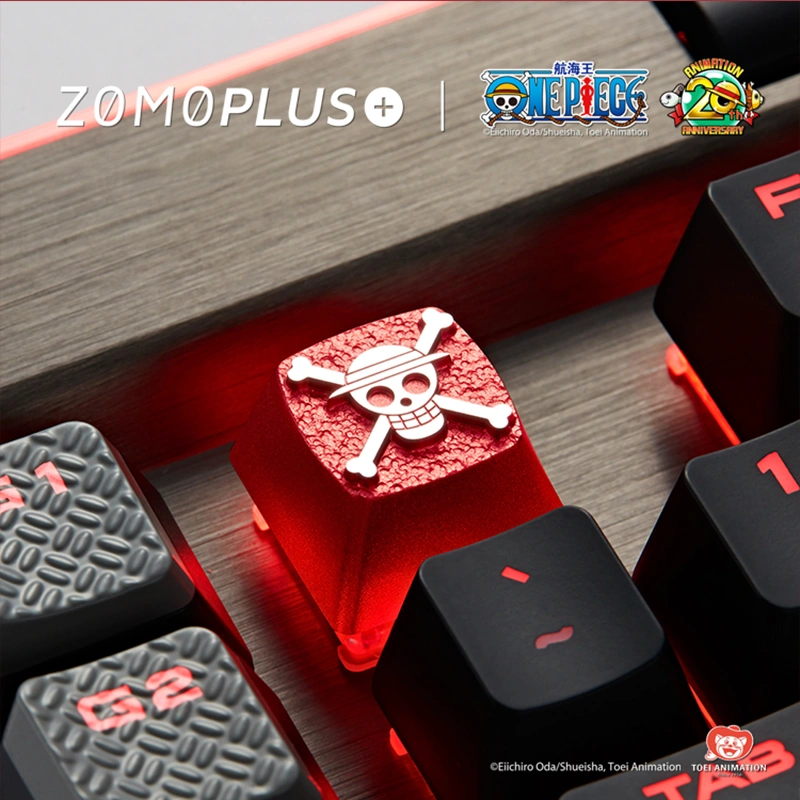 ZOMOPLUS One Piece Aluminum Artisan Keycap - Luffy Installed Luffy artisan keycap on keyboard ESC key, featuring anodized aluminum.