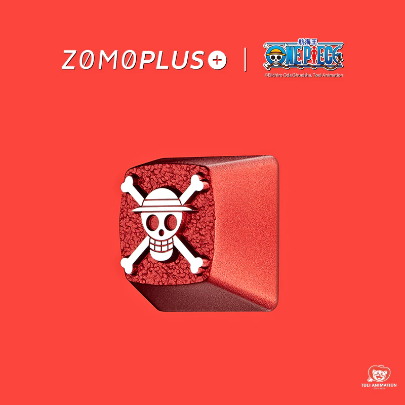 ZOMOPLUS One Piece Aluminum Artisan Keycap - Luffy Side view of ZOMOPLUS Luffy keycap, revealing precise engraving and anodized finish.