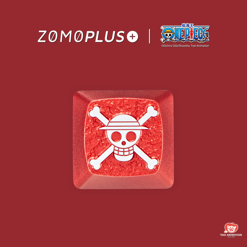 ZOMOPLUS One Piece Aluminum Artisan Keycap - Luffy Top view of ZOMOPLUS Luffy keycap, showing engraved anime details and anodized metallic finish.
