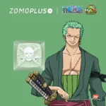 ZOMOPLUS Zoro keycap with One Piece artwork, highlighting engraved details and anodized metal finish.