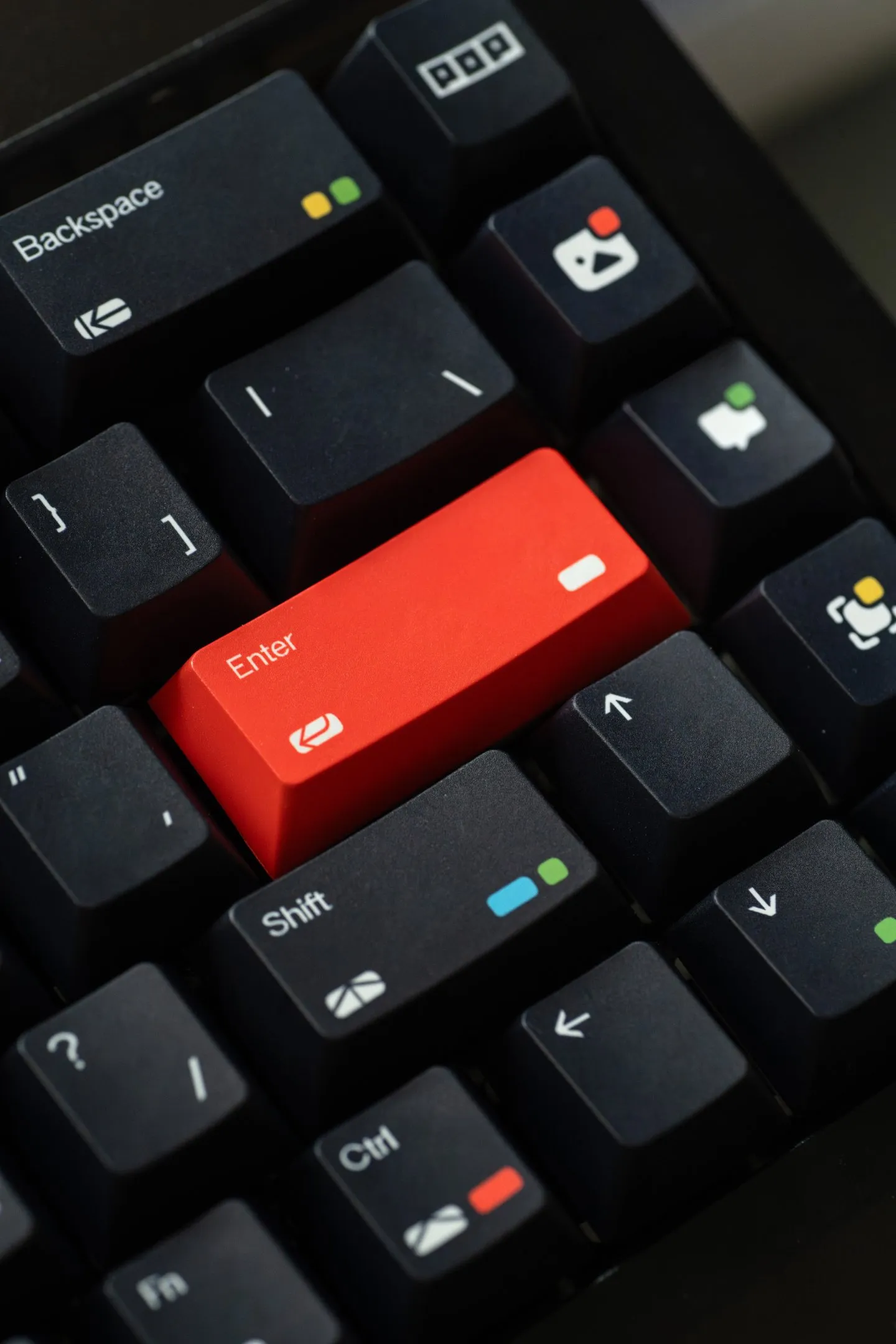 Rainbow Dot Cherry Profile Keycaps - Black Red Enter key with rainbow dots on black Cherry profile mechanical keyboard