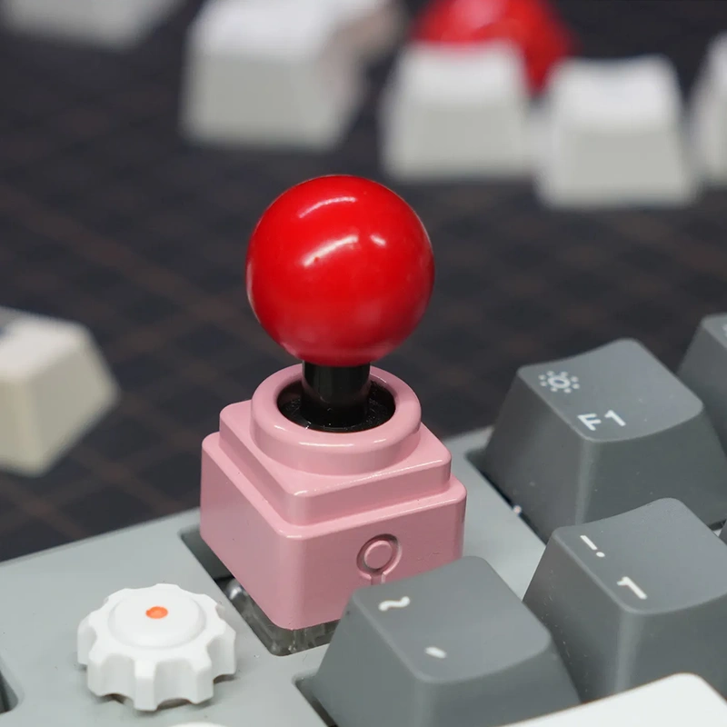 Premium Joystick Keycap - Aircraft-Grade Aluminum with Universal Compatibility Pink metal joystick artisan keycap macro shot showing premium CNC aluminum quality and arcade-style ball top