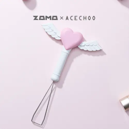White fairy stick keycap puller with pink heart and angel wings detail