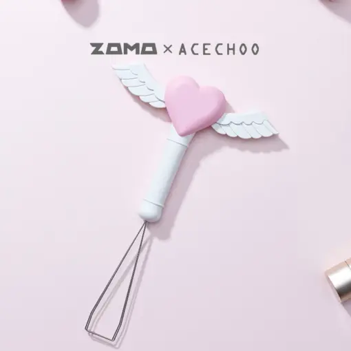 White fairy stick keycap puller with pink heart and angel wings detail