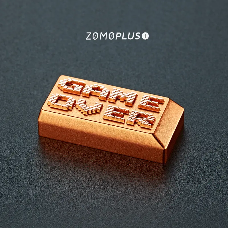 Premium CNC-machined aluminum keycap featuring Game Over retro pixel text design