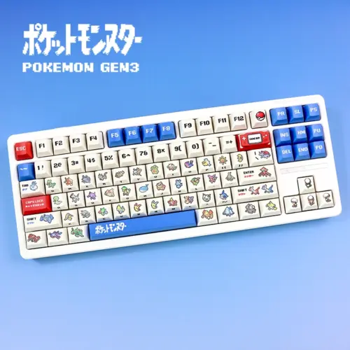 Pokemon Generation 3 Cherry profile keycaps full keyboard with Ruby Sapphire pixel art sprites