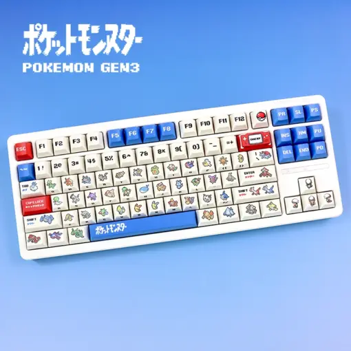 Pokemon Generation 3 Cherry profile keycaps full keyboard with Ruby Sapphire pixel art sprites