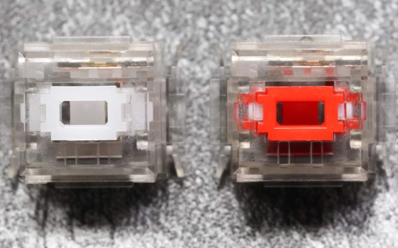 Alps switches showing non-standard rectangular stem design incompatible with Cherry MX keycaps