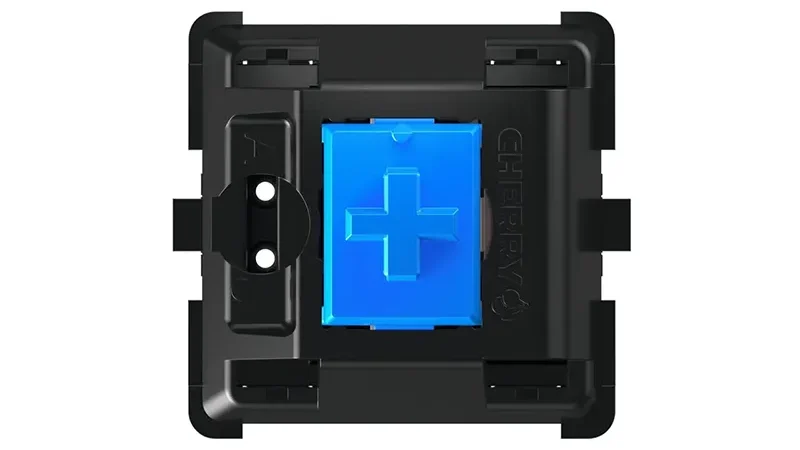 Cherry MX cross stem close-up showing plus-shaped stem design for keycap compatibility