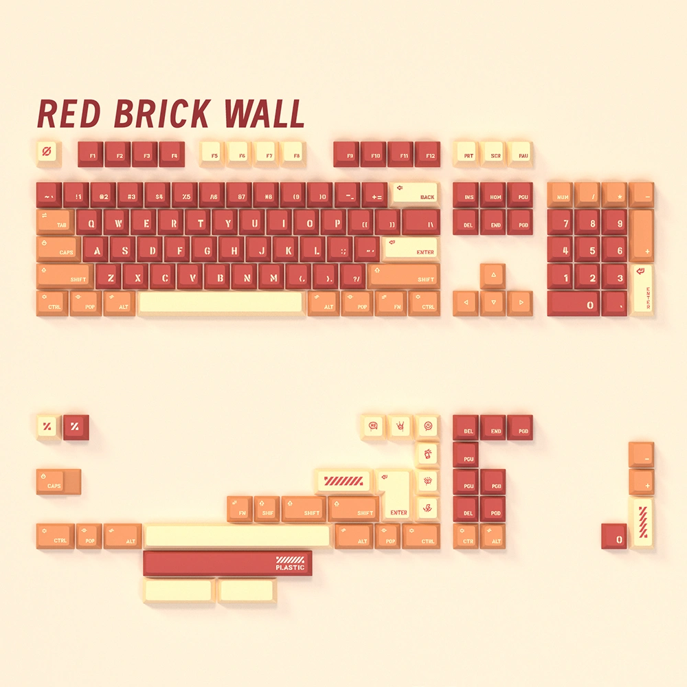 Red Brick Wall Cherry profile keycaps complete 143-key layout with gradient design