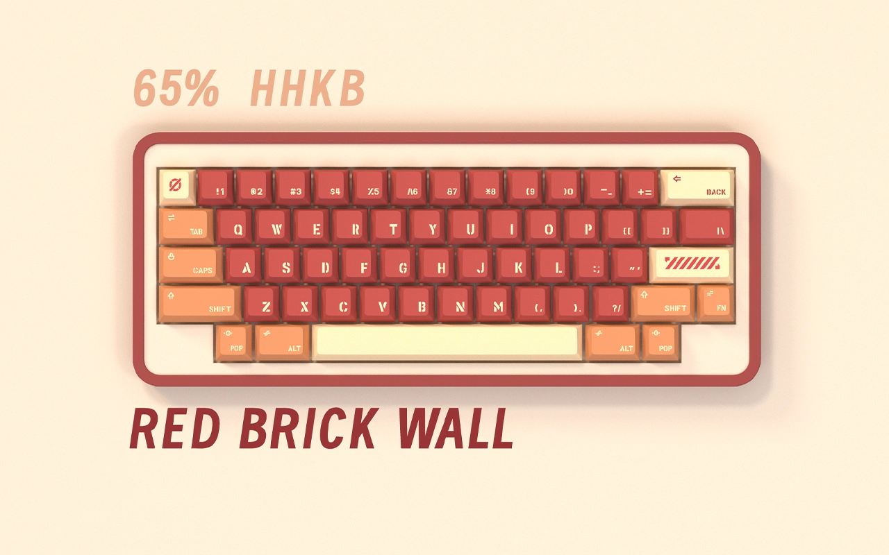 Red Brick Wall Cherry Profile Keycaps Red Brick Wall 65% HHKB compact keyboard with terracotta gradient Cherry profile keycaps