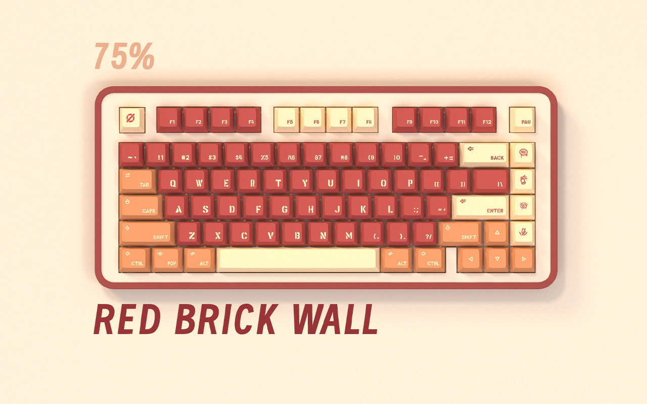 Red Brick Wall Cherry Profile Keycaps Red Brick Wall 75% keyboard layout with red gradient and cream accent keycaps