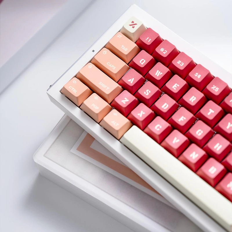 Side view red gradient keycaps showing Cherry profile height and color transition