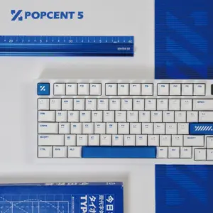 keysfusion-scale-blue-cherry-profile-keycap-set-3 Scale Blue Cherry profile keyboard with white base and blue spacebar detail