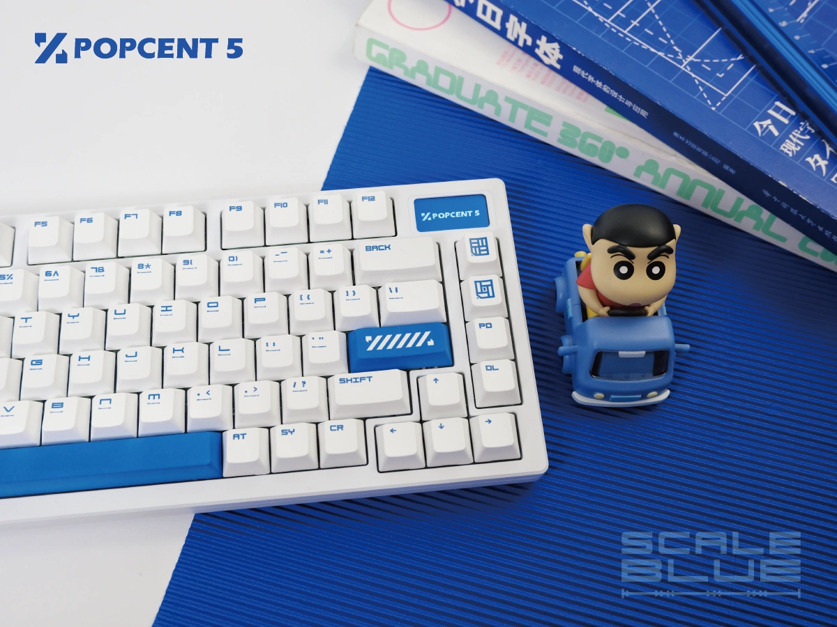 Blue and white Cherry profile keyboard with diagonal stripe Enter key detail