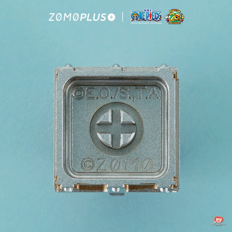 Bottom view of Chopper keycap showing CEO/SA markings, ZOMO branding, and MX switch compatibility design