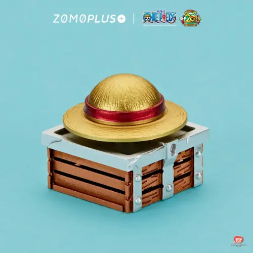 Side angle rotating straw hat aluminum keycap with treasure chest craftsmanship detail