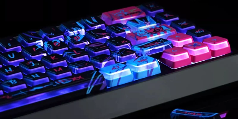 Nuclear Power Profile Keycaps: The RGB Innovation Guide (2026) Nuclear Power Profile keycaps with five-face dye-sublimation printing showing detailed legends and RGB backlighting